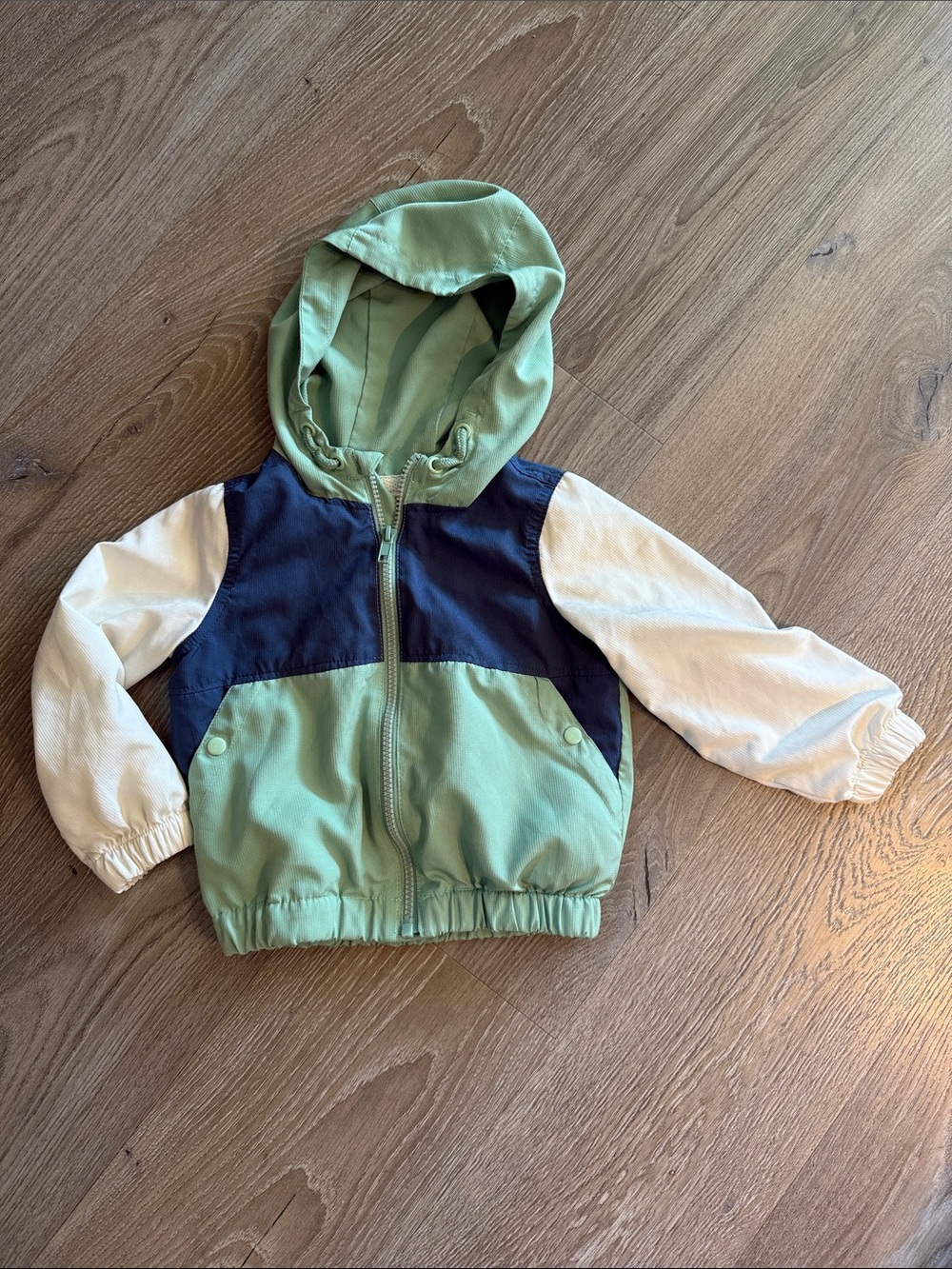 Kids Hooded Colorblock Windbreaker Jacket - Sage, Navy & White